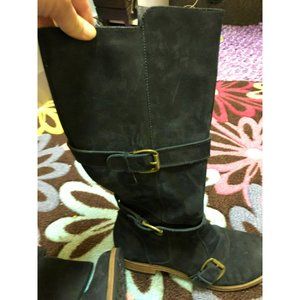 Womens size 9, Fortress of Inca knee high boot in black suede, with multiple buc
